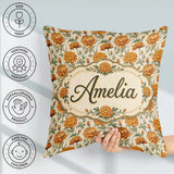 Custom Name Elegant Orange Chrysanthemum Floral with Soft Lovely Square Filled Cushion Throw Pillow Sofa Bed Home Decor Zip Washable UK Made