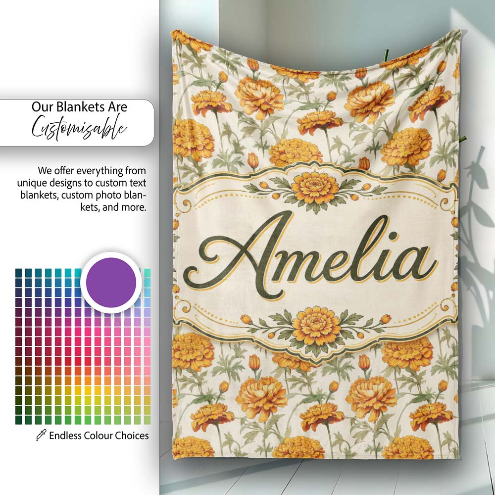 Elegant Orange Chrysanthemum Floral with Soft Shading Lovely  Personalised Custom Name Super Soft Fleece Blanket Bed Sofa Throw