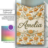 Elegant Orange Chrysanthemum Floral with Soft Shading Lovely  Personalised Custom Name Super Soft Fleece Blanket Bed Sofa Throw