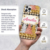 Black Gold Christmas Plaid Pattern Printed Design Custom Name Protective Phone Case Mobile Cover Durable Everyday Smartphone Shock Resistant