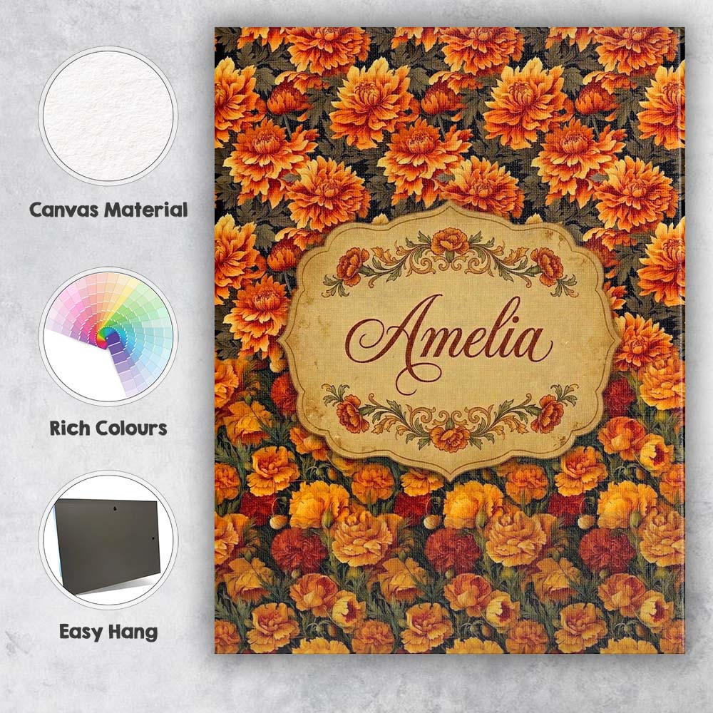 Personalised Name Rich Autumn Floral Custom Premium Decorative Design Modern Room Accent Canvas Wall Art Print Decor Picture Ready to Hang
