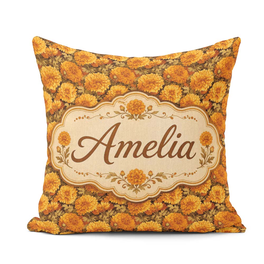 Custom Name Soft Sepia Floral Pattern in Monochrome Warm Beige Square Filled Cushion Throw Pillow Sofa Bed Home Decor Zip Washable UK Made
