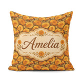 Custom Name Soft Sepia Floral Pattern in Monochrome Warm Beige Square Filled Cushion Throw Pillow Sofa Bed Home Decor Zip Washable UK Made