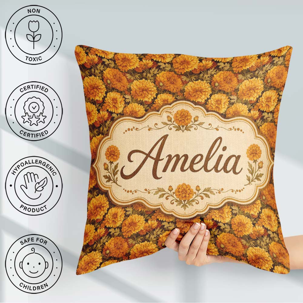 Custom Name Soft Sepia Floral Pattern in Monochrome Warm Beige Square Filled Cushion Throw Pillow Sofa Bed Home Decor Zip Washable UK Made