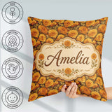 Custom Name Soft Sepia Floral Pattern in Monochrome Warm Beige Square Filled Cushion Throw Pillow Sofa Bed Home Decor Zip Washable UK Made