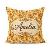 Custom Name Floral on Light Neutral Background with Fine Details Square Filled Cushion Throw Pillow Sofa Bed Home Decor Zip Washable UK Made