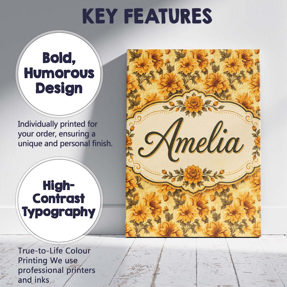 Personalised Name Chrysanthemum Floral on Custom  Unique Gift Idea Elegant Feature Canvas Wall Art Print Decor Picture Ready to Hang