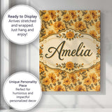 Personalised Name Chrysanthemum Floral on Custom  Unique Gift Idea Elegant Feature Canvas Wall Art Print Decor Picture Ready to Hang