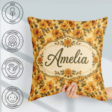 Custom Name Floral on Light Neutral Background with Fine Details Square Filled Cushion Throw Pillow Sofa Bed Home Decor Zip Washable UK Made