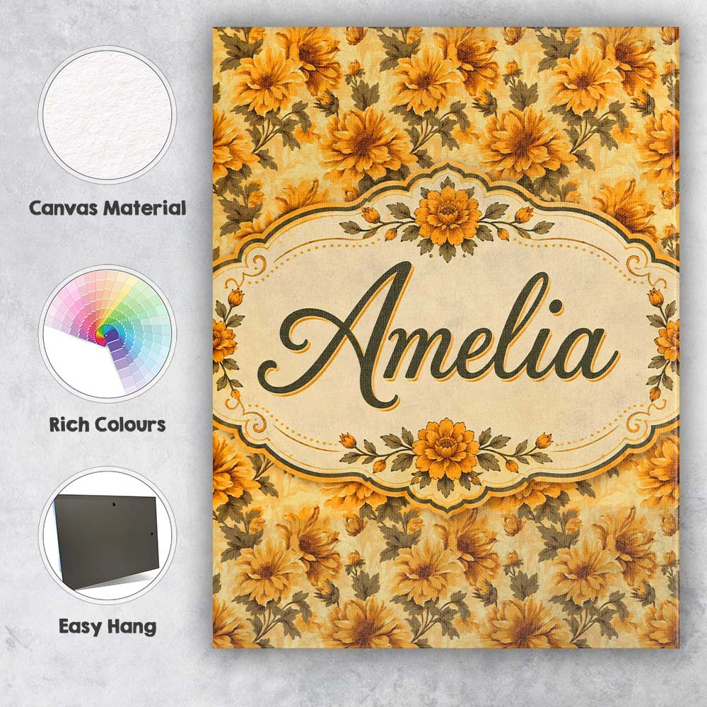 Personalised Name Chrysanthemum Floral on Custom  Unique Gift Idea Elegant Feature Canvas Wall Art Print Decor Picture Ready to Hang