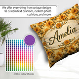 Custom Name Floral on Light Neutral Background with Fine Details Square Filled Cushion Throw Pillow Sofa Bed Home Decor Zip Washable UK Made