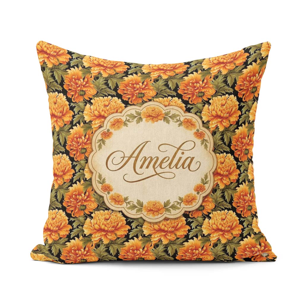 Custom Name Floral on Dark Background with High Contrast Petals Square Filled Cushion Throw Pillow Sofa Bed Home Decor Zip Washable UK Made