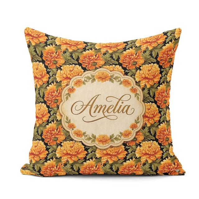 Custom Name Floral on Dark Background with High Contrast Petals Square Filled Cushion Throw Pillow Sofa Bed Home Decor Zip Washable UK Made