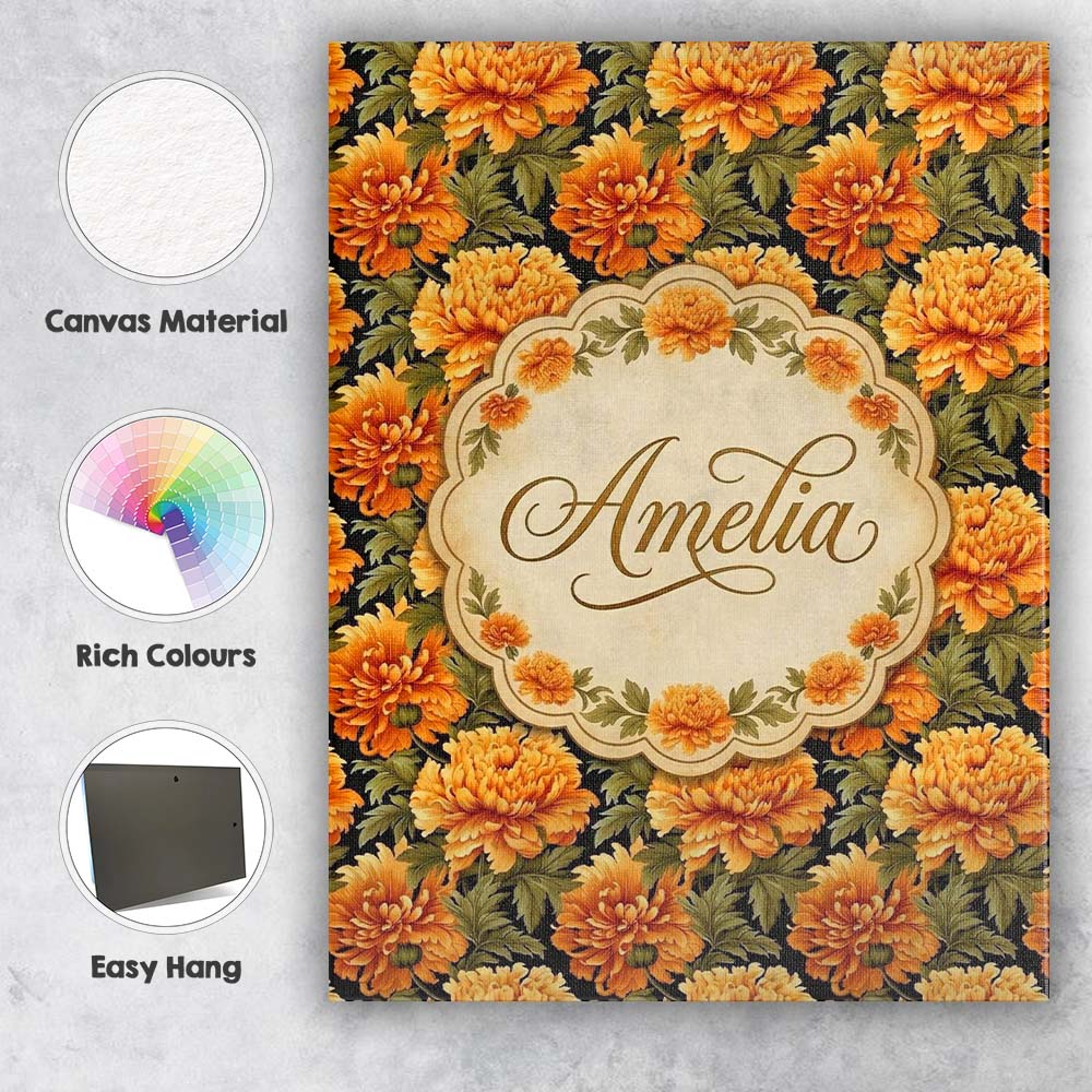 Personalised Name Chrysanthemum Floral on Custom  Unique Gift Idea Elegant Feature Canvas Wall Art Print Decor Picture Ready to Hang