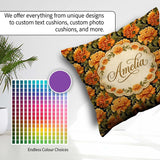 Custom Name Floral on Dark Background with High Contrast Petals Square Filled Cushion Throw Pillow Sofa Bed Home Decor Zip Washable UK Made