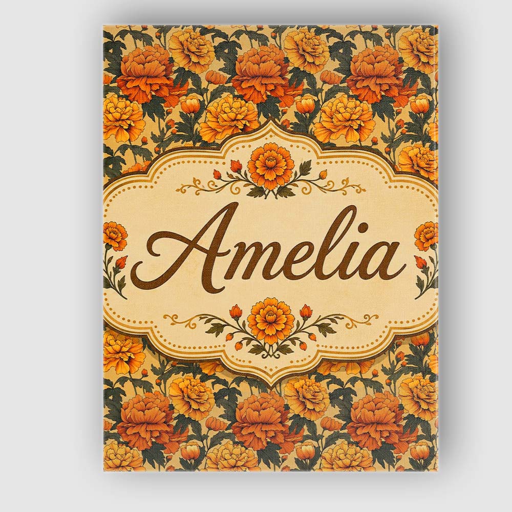 Personalised Name Layered Autumn Chrysanthemum Floral Pattern Premium Decorative Design Canvas Wall Art Print Decor Picture Ready to Hang