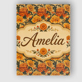 Personalised Name Layered Autumn Chrysanthemum Floral Pattern Premium Decorative Design Canvas Wall Art Print Decor Picture Ready to Hang