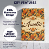 Personalised Name Layered Autumn Chrysanthemum Floral Pattern Premium Decorative Design Canvas Wall Art Print Decor Picture Ready to Hang