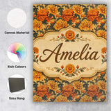 Personalised Name Layered Autumn Chrysanthemum Floral Pattern Premium Decorative Design Canvas Wall Art Print Decor Picture Ready to Hang