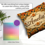 Custom Name Layered Autumn Floral Pattern with Mixed Orange and Square Filled Cushion Throw Pillow Sofa Bed Home Decor Zip Washable UK Made