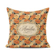 Custom Name Soft Watercolour Orange Floral Pattern on Cream with Square Filled Cushion Throw Pillow Sofa Bed Home Decor Zip Washable UK Made