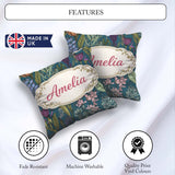 Custom Name Elegant Botanical Line Art Green Background Seamless Square Filled Cushion Throw Pillow Sofa Bed Home Decor Zip Washable UK Made
