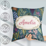 Custom Name Elegant Botanical Line Art Green Background Seamless Square Filled Cushion Throw Pillow Sofa Bed Home Decor Zip Washable UK Made