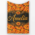Dense Chrysanthemum Floral Pattern in Orange and Cream on Black  Personalised Custom Name Super Soft Fleece Blanket Bed Sofa Throw