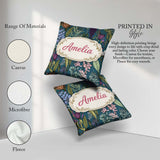 Custom Name Elegant Botanical Line Art Green Background Seamless Square Filled Cushion Throw Pillow Sofa Bed Home Decor Zip Washable UK Made