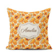 Custom Name Autumn Chrysanthemum Floral in Orange and Gold Tones Square Filled Cushion Throw Pillow Sofa Bed Home Decor Zip Washable UK Made