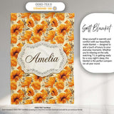 Classic Autumn Chrysanthemum Floral Pattern in Orange and Gold Tones  Personalised Custom Name Super Soft Fleece Blanket Bed Sofa Throw