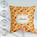 Custom Name Autumn Chrysanthemum Floral in Orange and Gold Tones Square Filled Cushion Throw Pillow Sofa Bed Home Decor Zip Washable UK Made