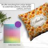 Custom Name Autumn Chrysanthemum Floral in Orange and Gold Tones Square Filled Cushion Throw Pillow Sofa Bed Home Decor Zip Washable UK Made