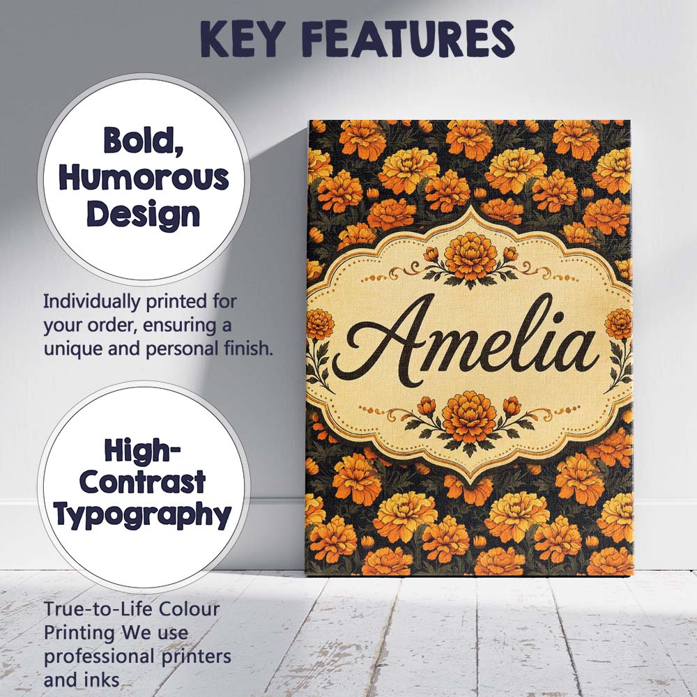 Personalised Name Rich Marigold Style Custom Premium Decorative Design Modern Room Accent Canvas Wall Art Print Decor Picture Ready to Hang