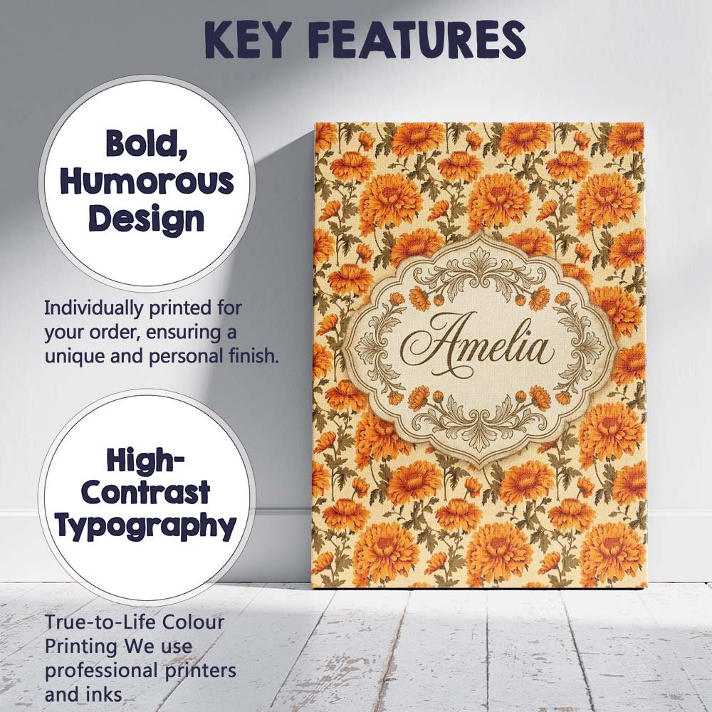 Personalised Name Painterly Floral with Custom  Modern Room Accent Elegant Feature Canvas Wall Art Print Decor Picture Ready to Hang
