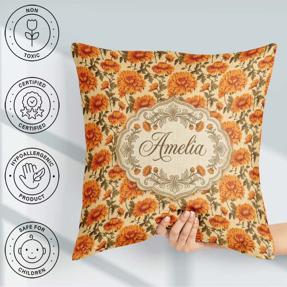 Custom Name Painterly Floral with Textured Brushstroke Effect on Square Filled Cushion Throw Pillow Sofa Bed Home Decor Zip Washable UK Made