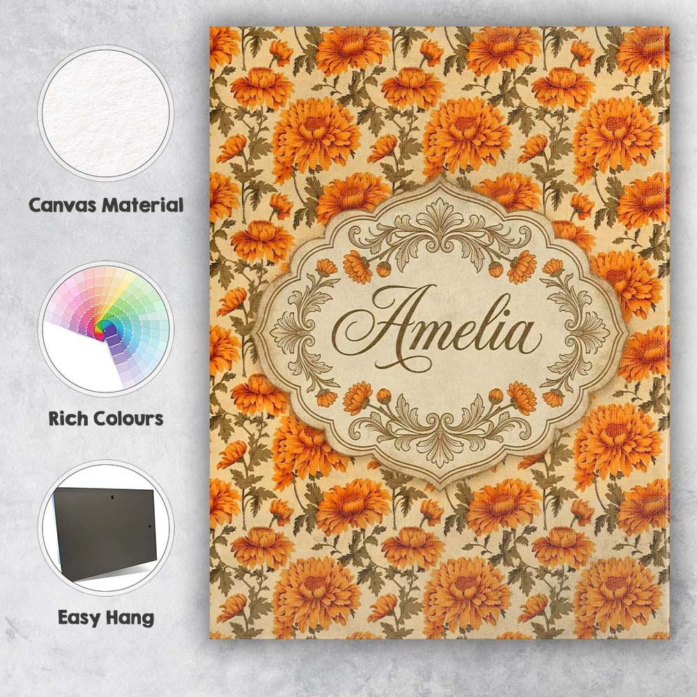 Personalised Name Painterly Floral with Custom  Modern Room Accent Elegant Feature Canvas Wall Art Print Decor Picture Ready to Hang
