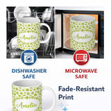 Personalized Custom Name Fresh Kiwi Slice Repeating Seamless Pattern on Light Background 11oz Ceramic Coffee Tea Mug White Large Handle