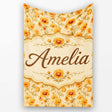 Chrysanthemum Floral on Neutral Background with Warm Autumn Tones  Personalised Custom Name Super Soft Fleece Blanket Bed Sofa Throw