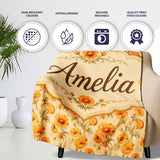 Chrysanthemum Floral on Neutral Background with Warm Autumn Tones  Personalised Custom Name Super Soft Fleece Blanket Bed Sofa Throw