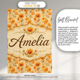 Chrysanthemum Floral on Neutral Background with Warm Autumn Tones  Personalised Custom Name Super Soft Fleece Blanket Bed Sofa Throw