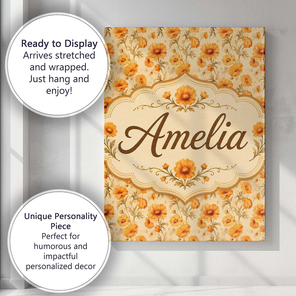 Personalised Name Chrysanthemum Floral on Custom  Unique Gift Idea Elegant Feature Canvas Wall Art Print Decor Picture Ready to Hang