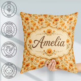 Custom Name Floral on Neutral Background with Warm Autumn Tones Square Filled Cushion Throw Pillow Sofa Bed Home Decor Zip Washable UK Made