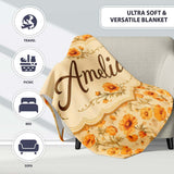 Chrysanthemum Floral on Neutral Background with Warm Autumn Tones  Personalised Custom Name Super Soft Fleece Blanket Bed Sofa Throw