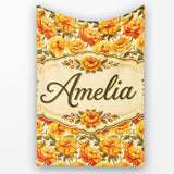 Soft Pastel Orange Floral Pattern with Cream and Sage Tones Lovely  Personalised Custom Name Super Soft Fleece Blanket Bed Sofa Throw