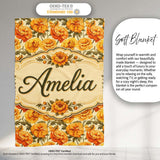 Soft Pastel Orange Floral Pattern with Cream and Sage Tones Lovely  Personalised Custom Name Super Soft Fleece Blanket Bed Sofa Throw