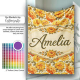 Soft Pastel Orange Floral Pattern with Cream and Sage Tones Lovely  Personalised Custom Name Super Soft Fleece Blanket Bed Sofa Throw