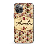 Rich Burgundy and Cream Orchid Floral Pattern on Custom Name Protective Phone Case Mobile Cover Durable Everyday Smartphone Shock Resistant