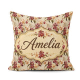 Custom Name Rich and Cream Orchid Floral Pattern on Warm Neutral Square Filled Cushion Throw Pillow Sofa Bed Home Decor Zip Washable UK Made
