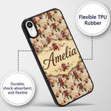 Rich Burgundy and Cream Orchid Floral Pattern on Custom Name Protective Phone Case Mobile Cover Durable Everyday Smartphone Shock Resistant
